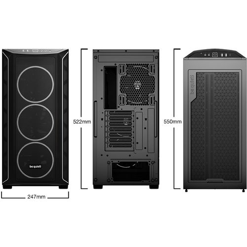 SHADOW BASE 800 FX Black, MB compatibility: E-ATX / ATX / M-ATX / Mini-ITX, ARGB illumination, Four pre-installed be quiet! Light Wings 3 140mm PWM fans, including space for water cooling radiators up to 420mm slika 2