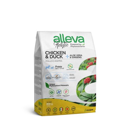 Alleva Holistic Dog Puppy Chicken &amp; Duck + Aloe Vera &amp; Ginseng Mini 800 g slika 1