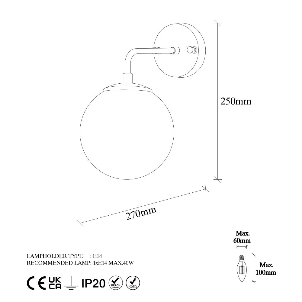 Viran - 10905 Crna Krem Lampa za Zid slika 5