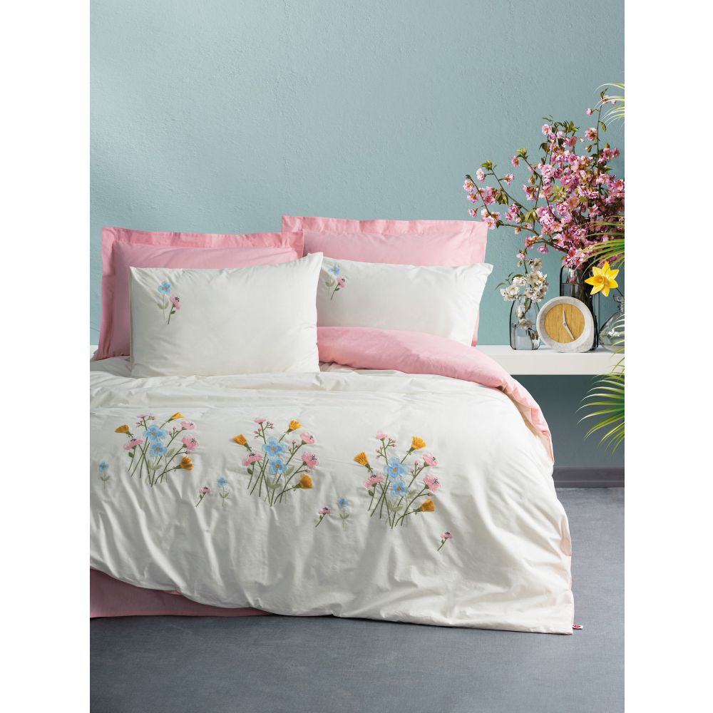 Ranforce double quilt cover set Delbin, colours: pink, white, blue, yellow slika 1