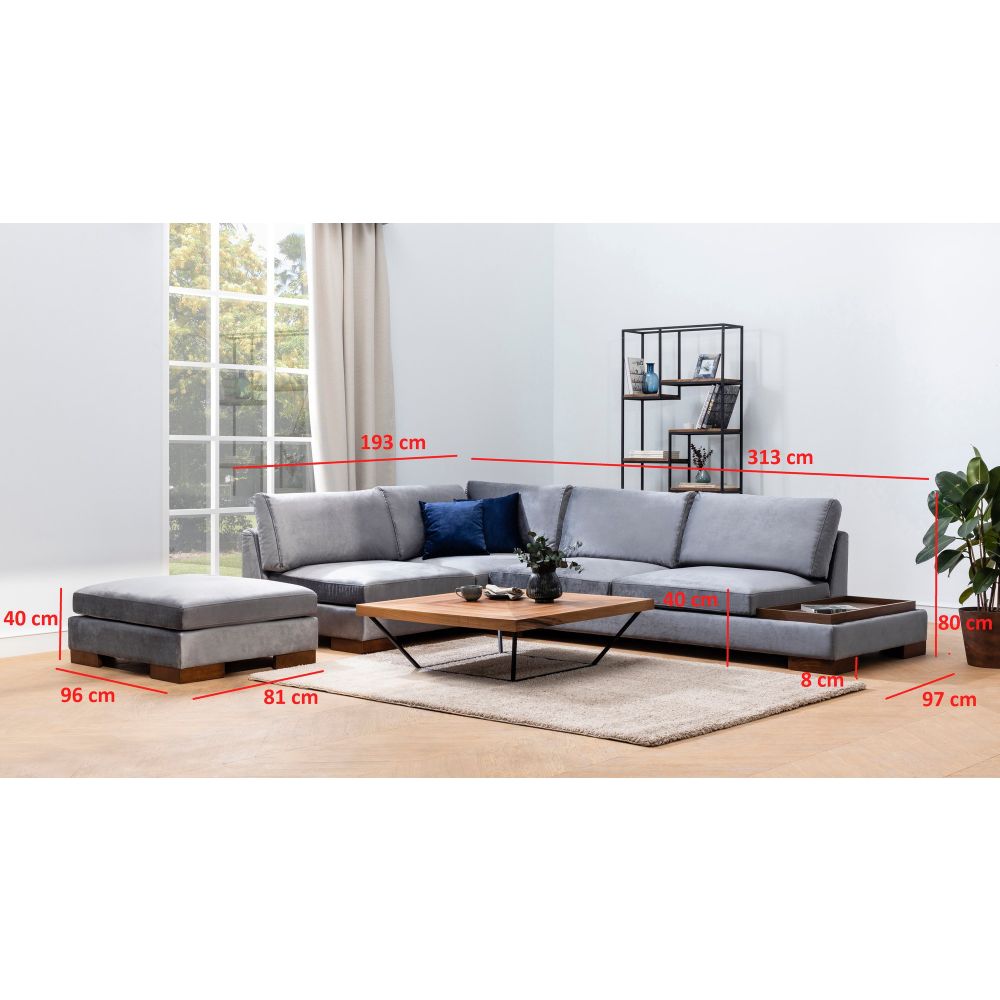 Tulip Kutna Sofa Lijeva Bez Poufa - Tamno Siva slika 6