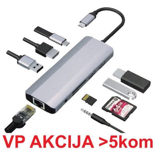 A-CM-COMBO9-03 ** Gembird USB Type-C 9in1 multi-port adapter USB-C+HUB+HDMI+PD+card+RJ45 Gbit (2159) slika 4