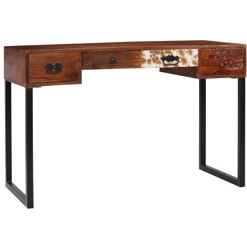 Radni stol od masivnog drva šišama i prave kože 117x50x76 cm slika 32