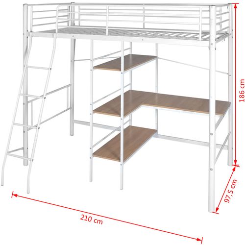 Visoki krevet sa stolom metalni bijela i smeđa boja 90x200 cm slika 21