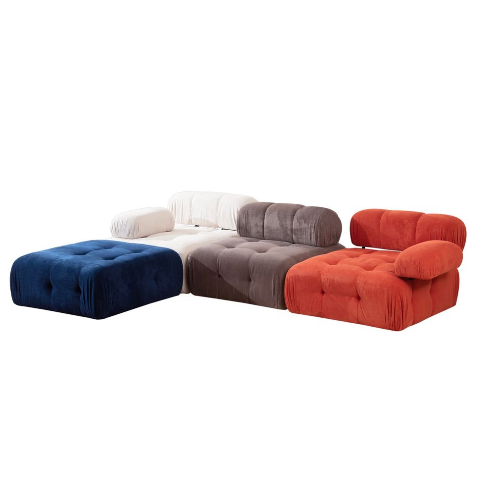 Doblo Troosjed s Poufom (L1-O1-1R-Pouffe) - Višebojni Crveni, Bijeli, Plavi, Sivi Kutni Sofe slika 4