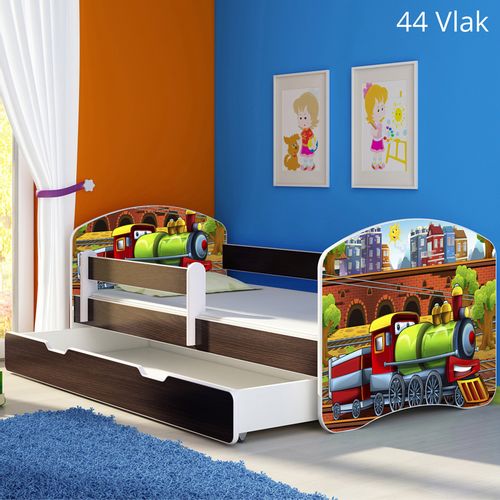 Dječji krevet ACMA s motivom, bočna wenge + ladica 160x80 cm 44-vlak slika 1