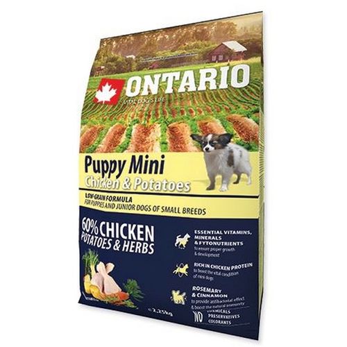 ONTARIO HRANA ZA PSE, PUPPY MINI, PILETINA&BILJE 2,25KG slika 1