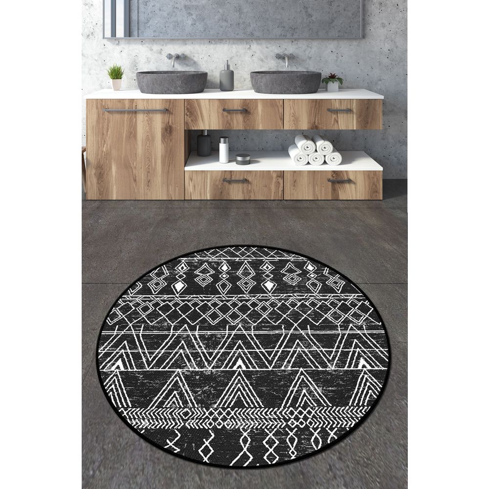Straordinario Black Circle Djt 120 Crni Antracit Bijeli Kupaonski Tepih slika 1