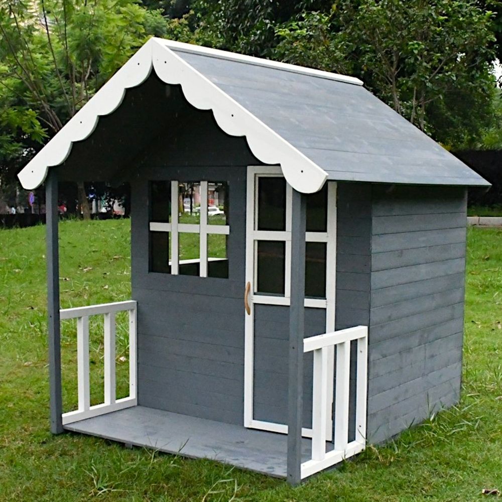 Kinder Home Drvena dječija kućica 139x143.5x149cm, Siva slika 6