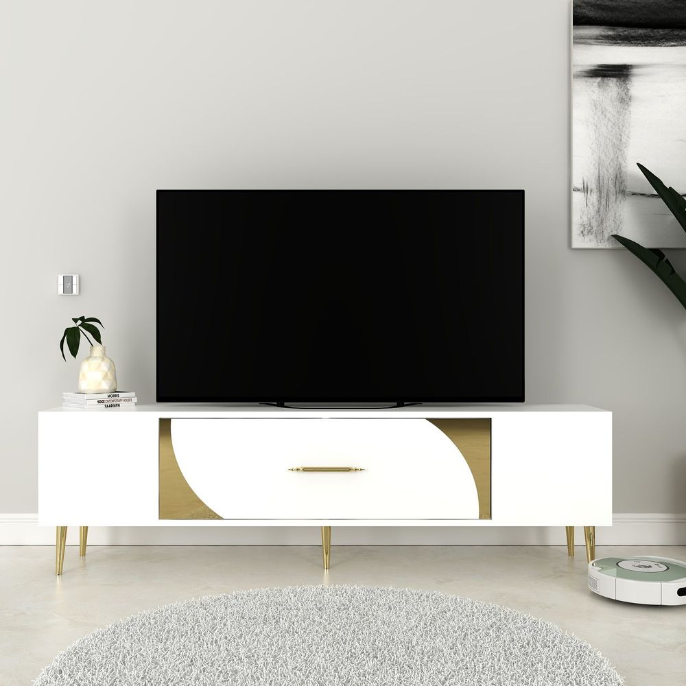 TV stalak Dekop2 u bijeloj i zlatnoj boji slika 1