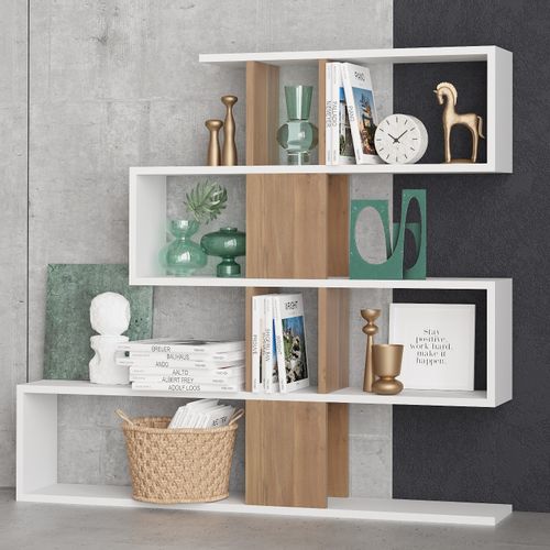 Woody Fashion Polica za knjige, Bijela boja Orah, Karlin - White, Walnut slika 3