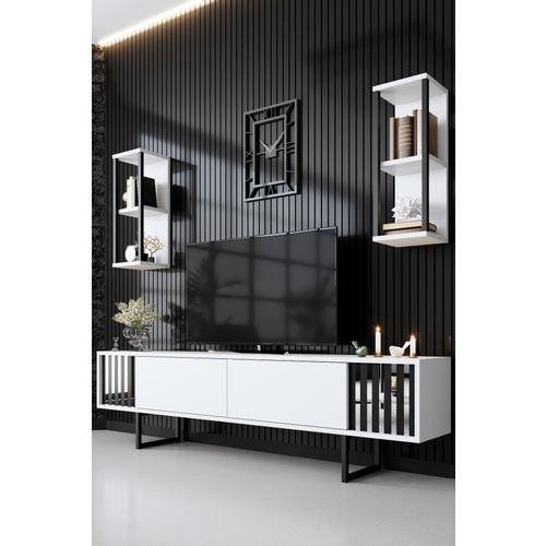 Woody Fashion Komoda za TV, Chrome Line - White, Black slika 1