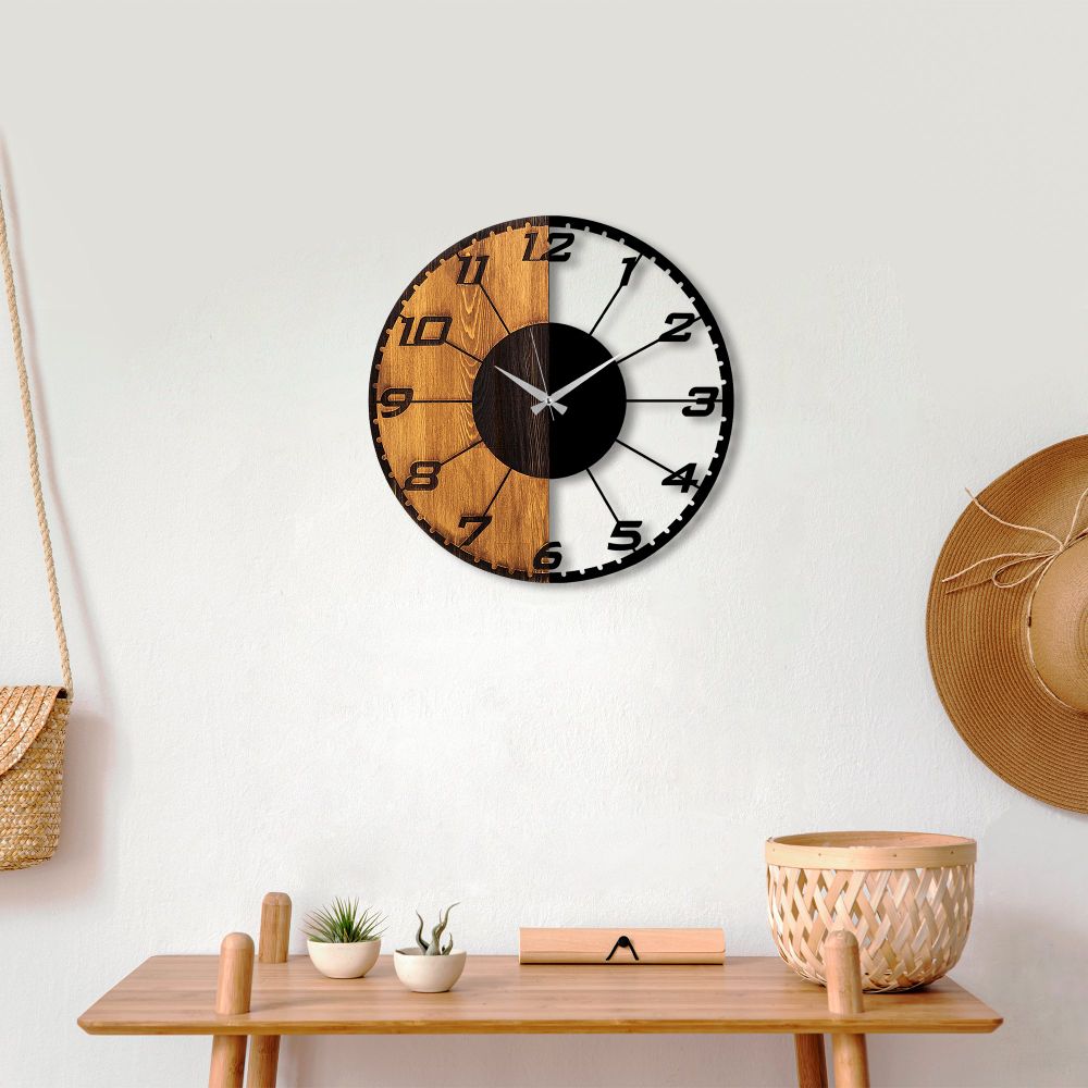 Decorative wooden wall clock Linear, colours: walnut, black slika 2