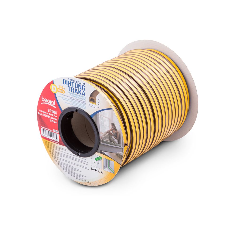 Beorol Samoljepljiva dihtung traka 2x50m, D-profil, braon slika 1