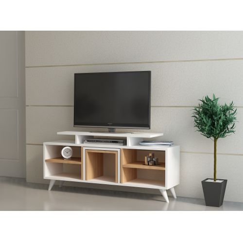 Kutay - White, Teak WhiteTeak TV Unit slika 1