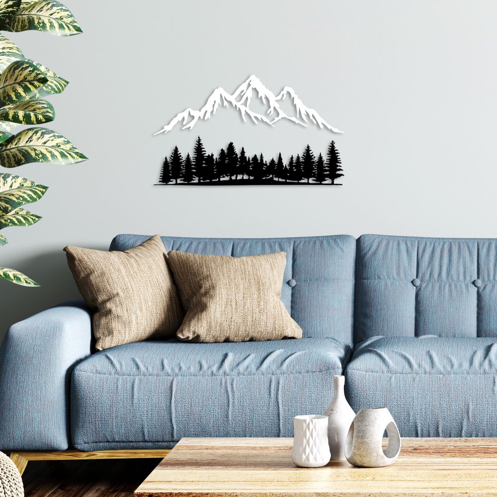 Nature And Mountain - Dekorativni Metalni Zidni Ukras u Crno-Bijeloj Boji slika 2