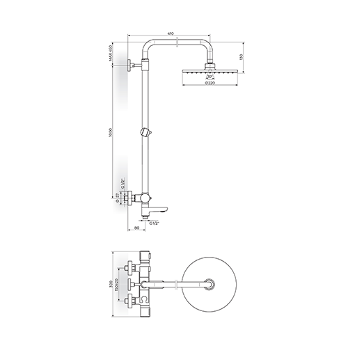 Rosan  STOLZ - THERMO Termostatska baterija sa usponskim tušem 220mm i izlivom slika 2