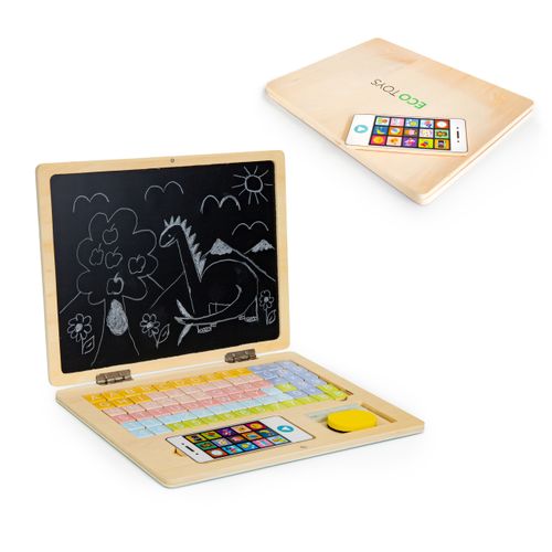 EcoToys dječji edukacijski drveni laptop 2u1 s dodacima slika 6