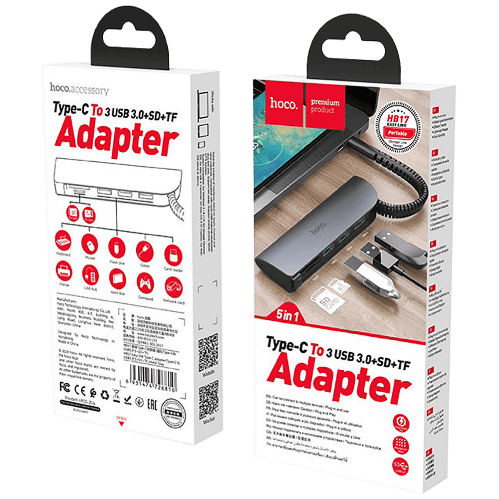 hoco. Konverter USB HUB type C to USB3.0/microSD/SD čitač - HB17 Easy connect slika 2
