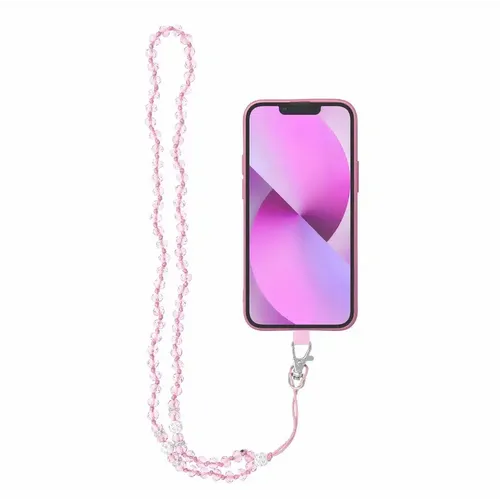 Privjesak za telefon CRYSTAL DIAMOND / dužina kabla 74cm (37cm u omči) / oko vrata svijetloružičasta slika 1