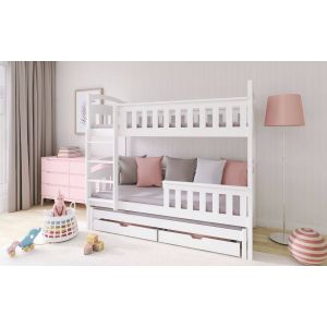 Drveni dječji krevet na sprat Harriet sa tri kreveta i ladicom - 200x90cm - Bijeli