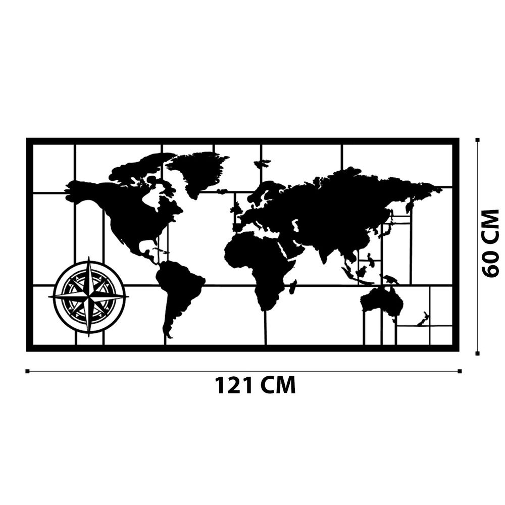 Dekorativni "Mapa svijeta" metalni ukras - crna slika 6