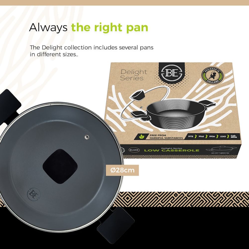 BE Living Niska posuda za kuhanje s poklopcem Delight Black 28 cm slika 9