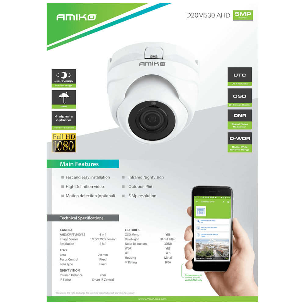 Amiko Home Kamera analogna, 4in1, 5 MPixel, 1/2.5" CMOS, HD Lens 2,8mm - D20M530-AHD slika 2