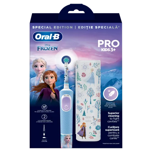 Oral-B Kids Frozen set za dečiju higijenu zuba  - Električna četkica sa kutijom + Zamenski nastavci 4 kom + Pro Junior pasta za zube slika 2