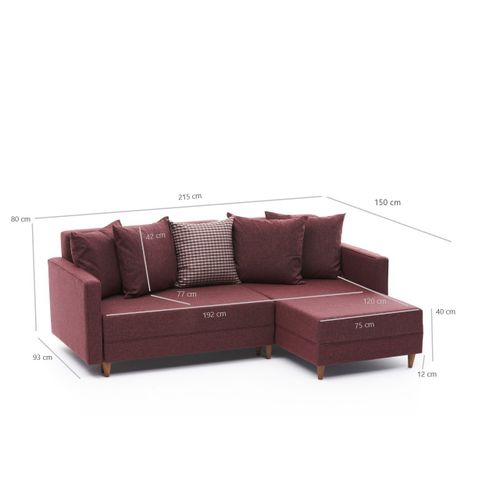 Atelier Del Sofa Aydam Right - Bordo Crveni Ugao Sofa-Krevet slika 7