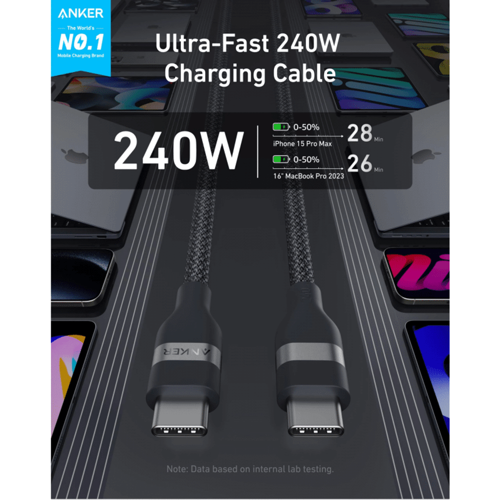 USB-C na USB-C kabel Anker 240 W 180 cm crni A82E2H12 slika 2