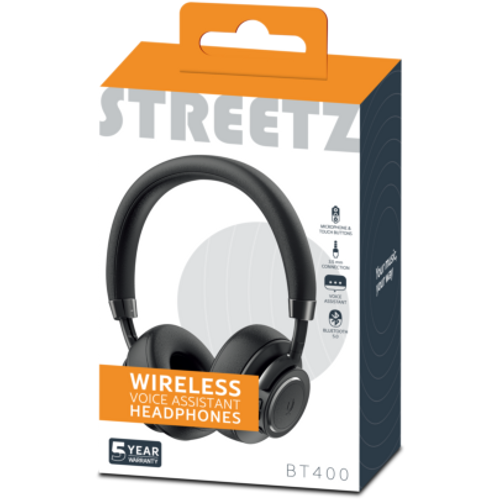 STREETZ Slušalice BT400 Naglavne Sklopive Bluetooth, CRNE slika 2