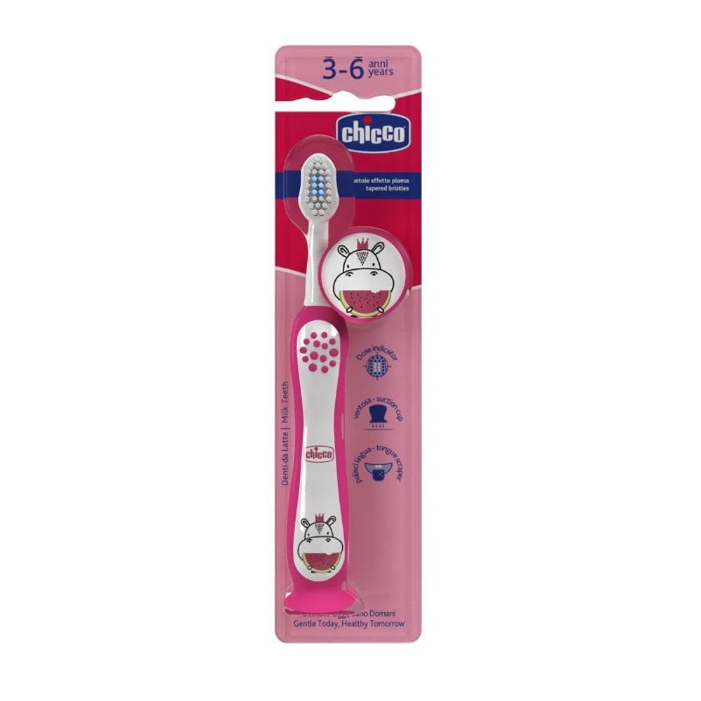 Chicco Dječija četkica za zube Milk Teeth Hyppo, Pink slika 1