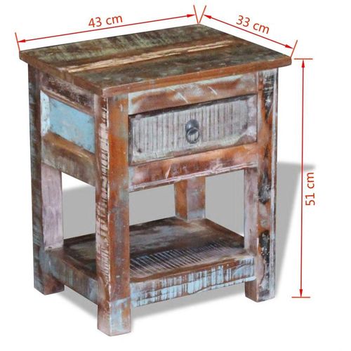 Bočni stolić s 1 ladicom masivno obnovljeno drvo 43x33x51 cm slika 1