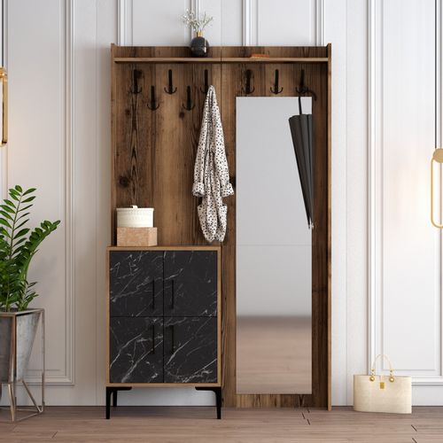 Woody Fashion Ormar za predsoblje, Berlin BC - Walnut, Black Marble slika 1