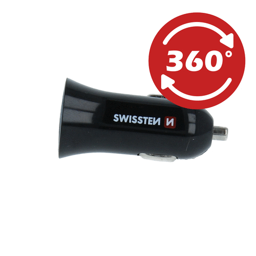 Swissten Auto punjač 2,4A 2X USB + kabl Lightning 1,2m crna slika 1