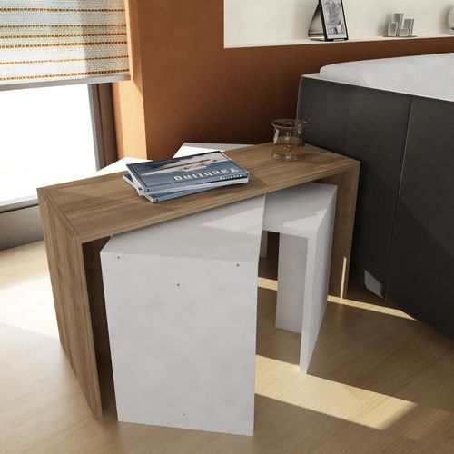 Woody Fashion Stol za gniježđenje (3 komada), Bijela boja Orah, Cango - White, Walnut slika 2