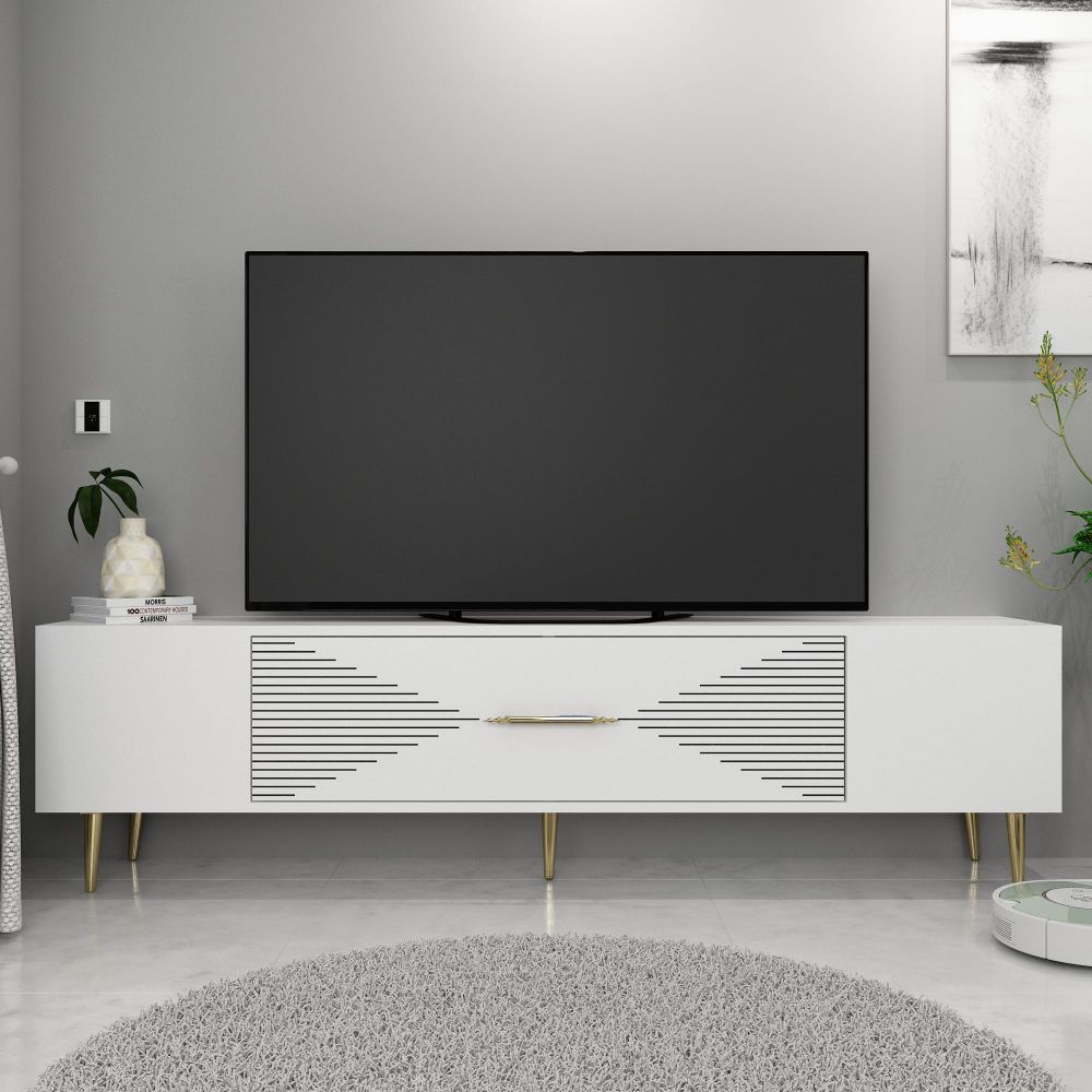 TV Stalak Dekol1 u Bijeloj i Zlatnoj Boji slika 1