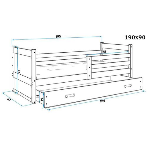 Drveni dječji krevet Rico - sivi - 190*90cm slika 3