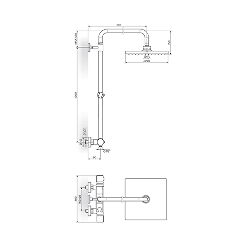 Rosan STOLZ - THERMO Termostatska baterija sa usponskim tušem 250x250mm slika 2