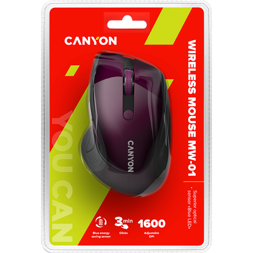 CANYON 2.4Ghz wireless mouse, optical tracking - blue LED, 6 buttons, DPI 1000/1200/1600, Purple pearl glossy slika 6