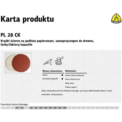 Klingspor samoljepljivi brusni disk 125mm PL28CK gr. 36 /50kom slika 1