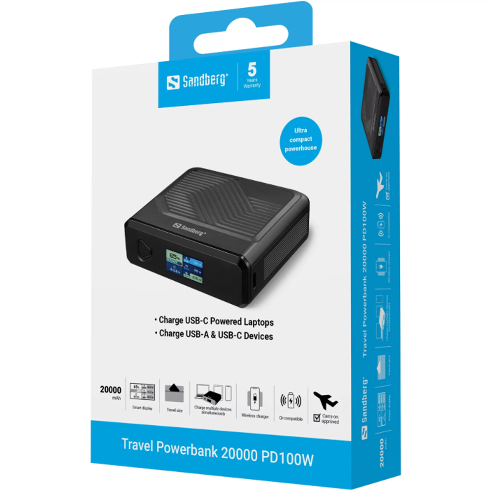 Sandberg Travel Powerbank 20000 PD100W prenosna baterija slika 6