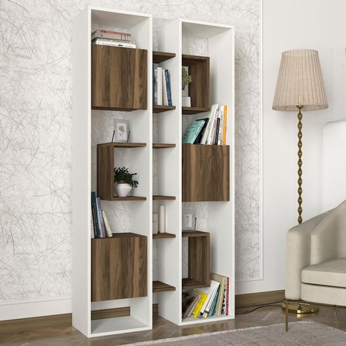 Woody Fashion Polica za knjige, Bijela boja Orah, Leonda - White, Walnut slika 2