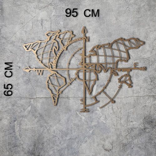 Wallity Metalna zidna dekoracija, World Map Compass Gold slika 3