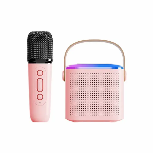 Bluetooth LED bežični karaoke zvučnik s mikrofonom pink slika 1