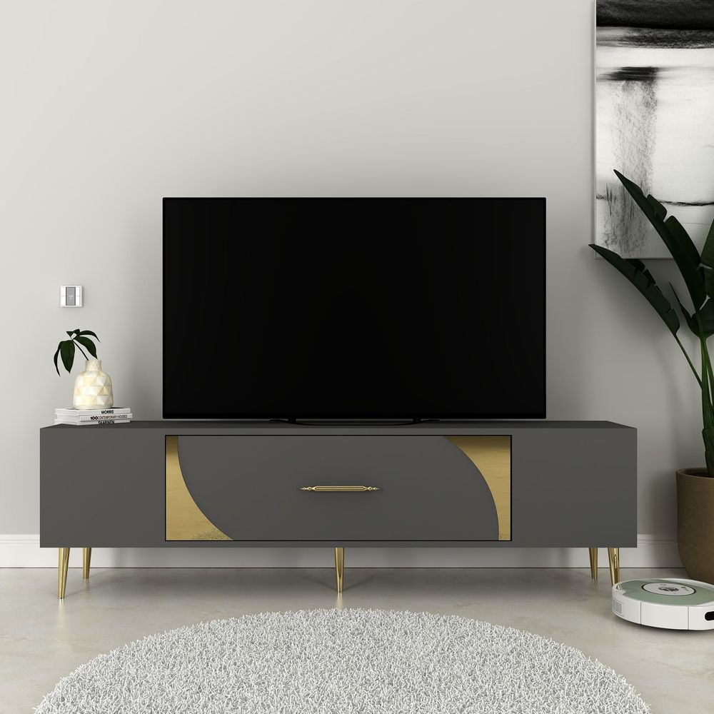 TV stalak Dekop2, boje antracit i zlatna slika 1