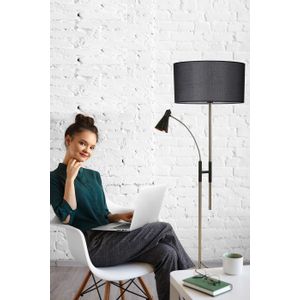 Forza Mat Krom Lambader Silindir Hasır Siyah Abajurlu Black Floor Lamp