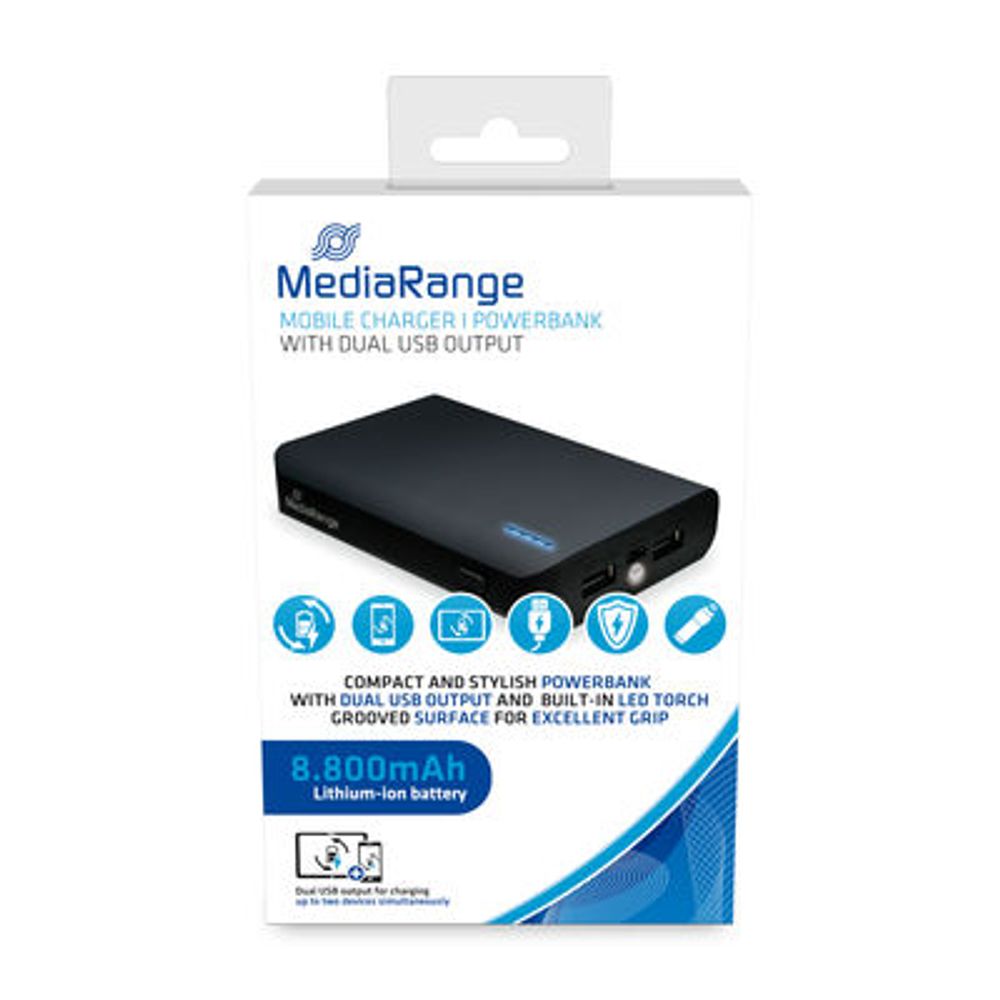 MediaRange Mobilni punjač I Powerbank, s LED svjetiljkom, 8.800mAh, 2xUSB-A, crni , MR752 slika 1