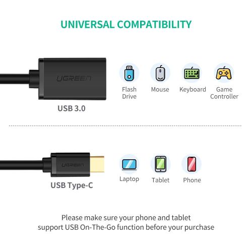 Ugreen USB-C (M) na USB 3.0 (Ž) OTG kabel crni - u polivinil vrećici slika 3